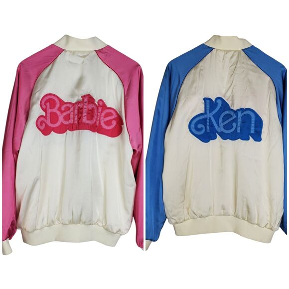 Zara Jackets & Blazers - ZARA Barbie Movie Reversible Satin Bomber Jacket Size L Blue Pink Cream Ken READ